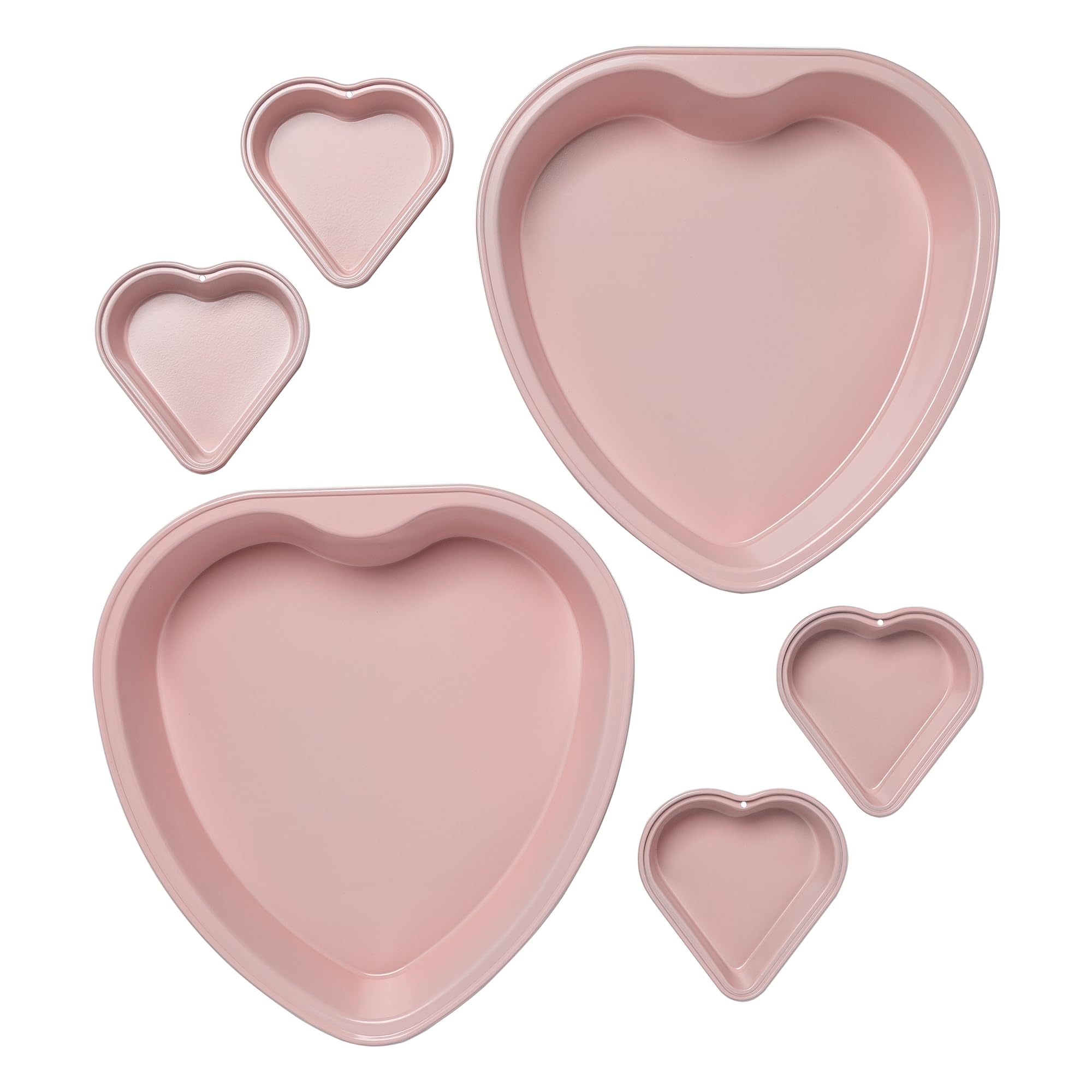 Paris Hilton Heart Shaped Nonstick Bakeware Set, Easy Release Carbon Steel, Includes two 9.5-Inch Pans and four Mini 3.5-Inch Pans, Dishwasher Safe, Made without PFAS or PFOA, 6-Piece Set, Pink