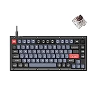 Keychron V1 Wired Custom Mechanical Keyboard Knob Version, 75% Layout QMK/VIA Programmable with Hot-swappable Keychron K Pro Brown Switch Compatible with Mac Windows Linux (Frosted Black-Translucent)
