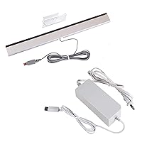 Games Accessories Bundle for Wii, 1 Pack Sensor Bar for Wii/Wii U and 1 Pack Charger for Nintendo Wii Console