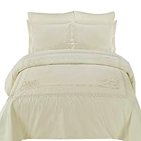 Athena Ivory Embroidered 3-Piece Full/Queen Duvet Cover Set 100% Cotton 300 Thread Count