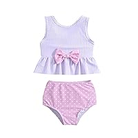 Girls Swimsuit Summer Tankini Toddler Girls Striped Printed Bowknot Bikini Set Two Piece Swimwear Girls