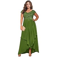 Tea Length Mother of The Bride Dresses for Women Lace Chiffon Wedding Evening Party Gown with Sleeves