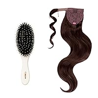 INH Hair Brit Ponytail Extension with Paddle Brush | 26 inch Clip in Wrap Around Pony Tail Hairpiece with Detangling Soft Bristle Hair Brush | Dark Brown