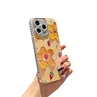 for iPhone 15 Pro Max Case Bling Camera Lens Protection Glitter Cute Cartoon Kawaii IMD Pattern Design Silicone Shockproof Protective Phone Case (Yellow Flower, iPhone 15 Pro Max 6.7