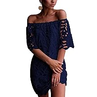 Pretty Garden Womens Lace Flare Short Sleeve Loose Elegant Mini Dress