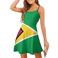 Guyana Flag Women's Sling Beach Sundress Casual Swing Dress Tank Dress Sleeveless t Shirt Dresses