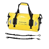 Wild heart Waterproof Bag Duffel Bag 40L 66L 100L with Welded Seams Shoulder Straps, Mesh Pocket for Kayaking, Camping, Boating,Bycycle,Motorcycle (40L Yellow with Rope)