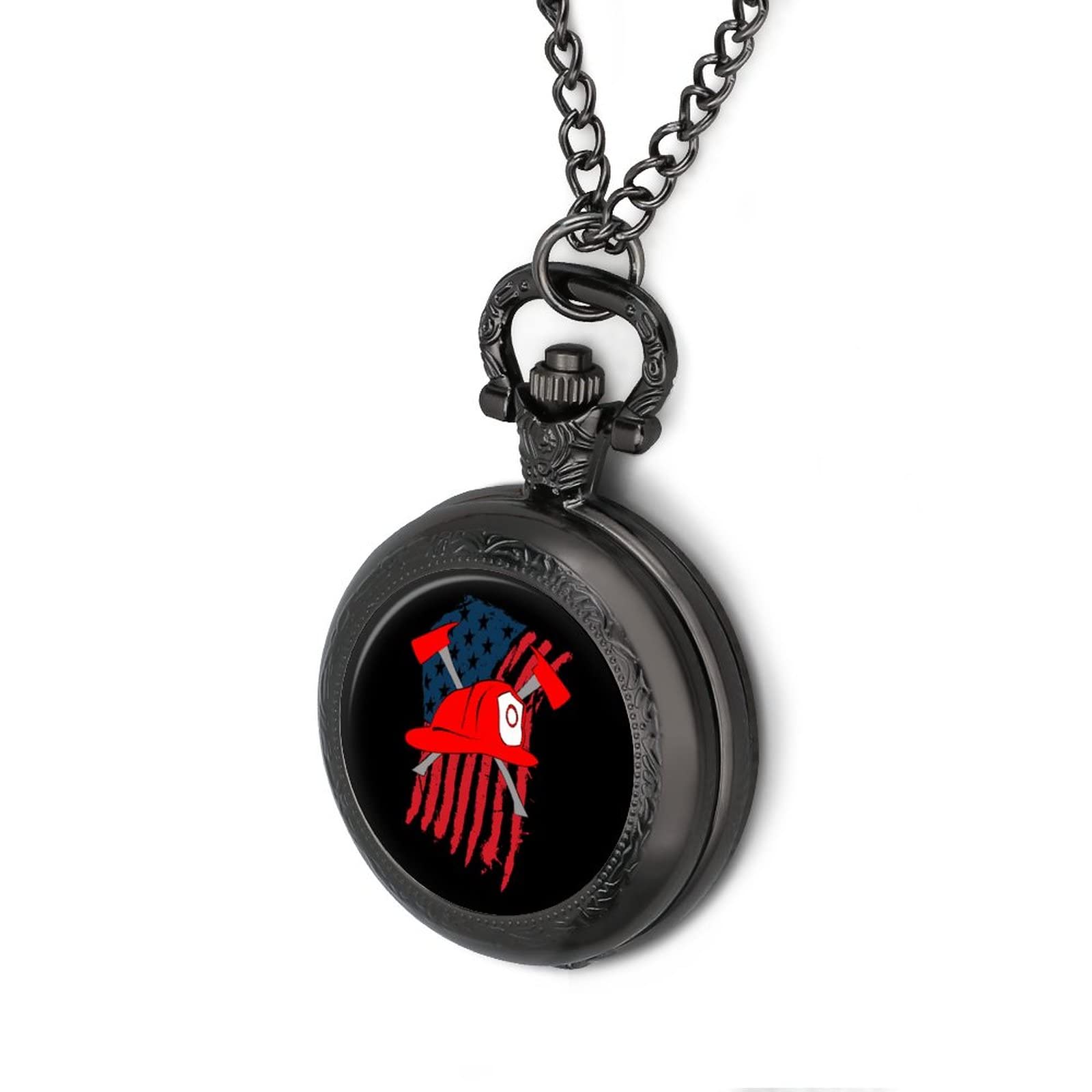 Firemans Axe USA Flag Pocket Watches for Men with Chain Digital Vintage Mechanical Pocket Watch
