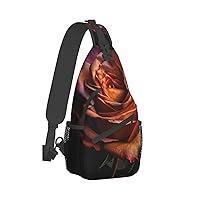 Sling Bag for Women Men Crossbody Bag Small Sling Backpack Orange Flowers Chest Bag Hiking Daypack