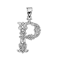 P INITIAL IN CELTIC KNOT PATTERN WHITE GOLD PENDANT NECKLACE WITH DIAMOND - Gold Purity:: 10K, Pendant/Necklace Option: Pendant With 18