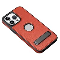 LOFIRY- Case for iPhone 15Pro Max/15 Pro/15 Plus/15,Magnetic Luxury Genuine Leather Cover with Hidden Holder Stand Protective Shell Non-Slip (15 Plus,Orange)