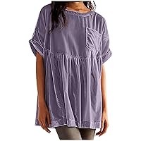 Womens Velvet Tunic Tops Short Sleeve Cute Babydoll Shirts with Leggins Summer Casual Loose Fit Elegant Blouses