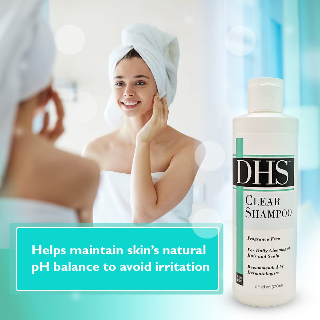 DHS Clear Shampoo - Women’s and Men’s Shampoo for Sensitive Skin/Unscented Cleansing Shampoo Cleans Hair and Treats Dry Scalp/Irritant-free, Paraben-free, Fragrance-free, and Dye-free / 8oz