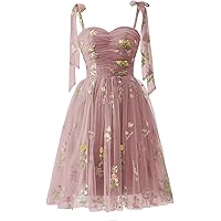 Short Flower Embroidery Tulle Homecoming Dresses for Teens A Line Formal Party Prom Cocktail Gowns