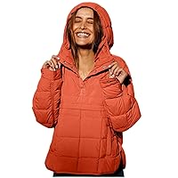 SMIDOW Womens Oversized Puffer Jacket Quilted Dolman Hoodies Lightweight Button Down Hooded Pullover Fall Winter Warm Clothes
