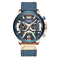 Mens Watches,CURREN Watches Quartz Analog Calendar,Wrist Watch for Men, Fashion Waterproof Watch with Leather Strap