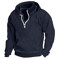 Men Quarter Zip Military Hooded Pullover Casual Long Sleeve Basic Hoodie Sweatshirt Outdoor Athletic Workout Pullover