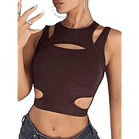 Milumia Women's Cut Out Front Tank Top Sleeveless Sexy Fitted Crop Tops