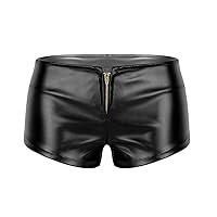 FEESHOW Women's Shiny Metallic Booty Shorts Liquid Wet Look Hot Pants Zipper Dance Bottoms