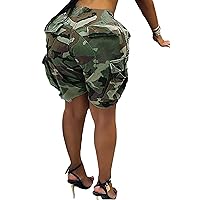 HuiSiFang Womens Camo Cargo Shorts Elastic High Waist Loose Fit Casual Shorts with Pockets