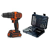 BLACK+DECKER 18 V Cordless 2-Gear Combi Hammer Drill Power Tool with Kitbox, 1.5 Ah Lithium-Ion, BCD700S1K-GB with BLACK+DECKER Drilling and Screwdriver Bit Set - 32 Piece