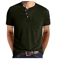 Mens Fashion Henley Shirts Short Sleeve Button T-Shirt with Pocket Classic Fit T Shirt Summer Lightweight Tops