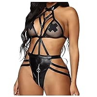 Women's Lenceria Para Mujer Sexy Interesting Skinny Hollow Leather Bodysuit Set Lingerie