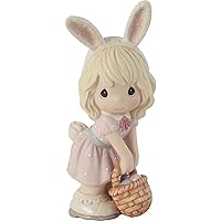 Precious Moments Little Girl Easter Firgurine | Wishing You A Hoppy Easter Girl Bisque Porcelain Figurine | Easter Decor & Gift