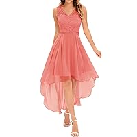Bridesmay Floral Lace Cocktail Dresses for Women 2024 Wedding Guest High Low Prom Dresses V-Neck Bridesmaid Dresses