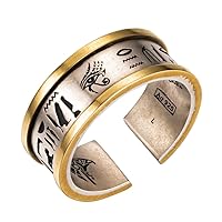 Copper and 925 Sterling Silver Eye of Horus Ring Engraved Ancient Egyptian Hieroglyphics for Men Women 7mm Open and Adjustable Size S/M/L
