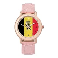 Belgian Flag Badge Classic Watches for Women Funny Graphic Pink Girls Watch Easy to Read
