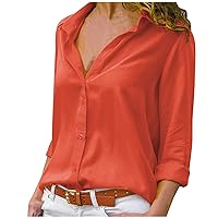 Long Sleeve Shirts for Women,Plus Size Casual Sexy Chiffon Shirt Trendy Solid Button Blouse Lightweight Top Tees