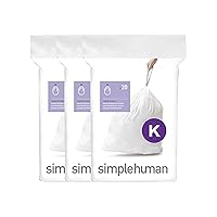 simplehuman Code K Genuine Custom Fit Drawstring Trash Bags in Dispenser Packs, 60 Count, 35-45 Liter / 9.2-12 Gallon, White