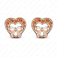 925 Silver 14k Rose Gold Filled Round Sapphire Heart Minnie Mouse Stud Earrings