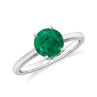Natural Emerald Solitaire Ring for Women Girls in Sterling Silver / 14K Solid Gold/Platinum
