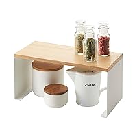 YAMAZAKI Home Wood-Top Stackable Kitchen Rack - Modern Counter Shelf Organizer Steel + WoodSmallWhite, White