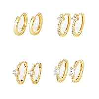 Small Gold Huggie Hoop Earrings Set for Women Girls, Hypoallergenic Twisted Cartilage Hoops Lightweight, Tiny Diamond Hoop Earrings Jewelry for Multiple Piercing (4pairs,agate)