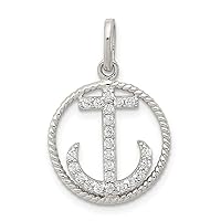 925 Sterling Silver Textured Polished CZ Cubic Zirconia Simulated Diamond Nautical Ship Mariner Anchor Pendant Necklace Measures 22.5mm long Jewelry for Women