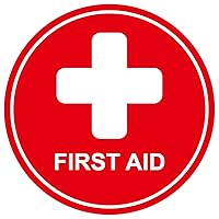 First Aid Sign,4 inch 5pcs Round Waterproof with UV Protection First Aid Sticker for Office,School,Home