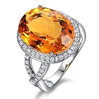 Amazing Citrine Gemstone Diamond Solid 14K White Gold Twist Shank Halo Promise Wedding Engagement Ring Set