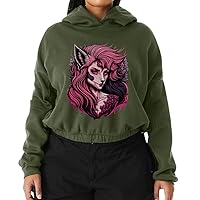 Werewolf Art Cinched Bottom Hoodie - She-wolf Women’s Hoodie - Cartoon Wolf Hooded Sweatshirt