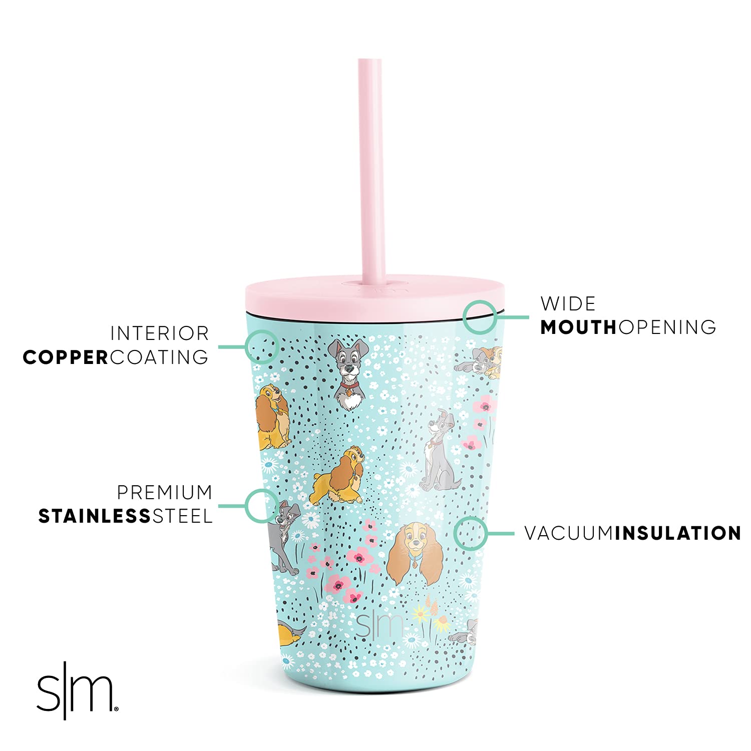 Simple Modern Disney Toddler Cup with Lid and Straw | Reusable Insulated Stainless Steel Kids Tumbler | Classic Collection | 12oz, Lady and the Tramp Garden