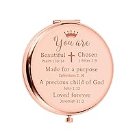 Religious Compact Mirror, Baptism & First Communion Gift for Girls, 2.56in Round, Rose Gold