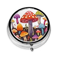 Round Pill Box Colorful Mushroom Cute Small Pill Case 3 Compartment Pillbox for Purse Pocket Portable Pill Container Holder to Hold Vitamins Medication Fish Oil and Supplements