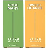 Rosemary Oil for Hair & Orange Oil for Diffuser Set - 100% Natural Aromatherapy Grade Essential Oils Set - 2x4 fl oz - Kukka