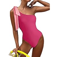 Swmmer Liket Sexy One Piece Swimsuit for Women One Shoulder Bathing Suit Tummy Control Bow Tie Swimwear Cutout Monokini