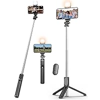 Selfie Stick with Fill Light, 40'' in Length Extendable Phone Tripod Stand with Remote Shutter Compatible with Gopro, iPhone/Samsung/Sony/Google