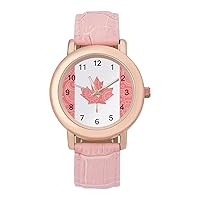 Paisley and Canadian Flag Casual Watches for Women Classic Leather Strap Quartz Wrist Watch Ladies Gift