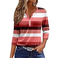 2024 Womens Summer Tops Cute V Neck Shirts 3/4 Length Sleeve Blouses Dressy Loose Fit Tunics Exercise