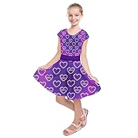 PattyCandy Girl's Valentine's Costume Sparkly Hearts & Cute Bunny Patterns Kids Short Sleeve Dress, Size:2-16